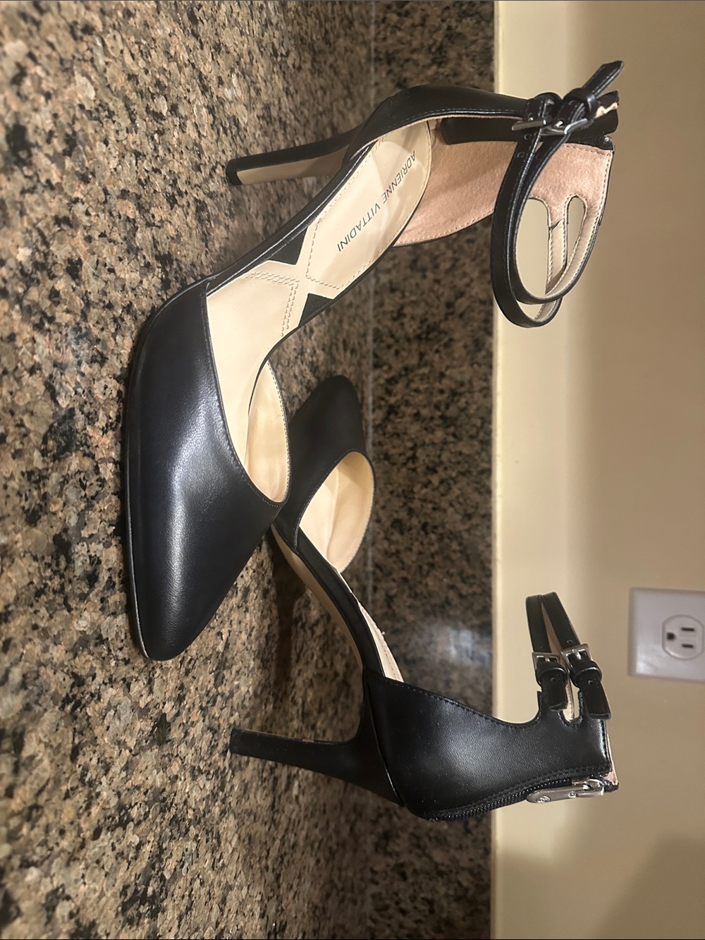 Adrienne Vittadini Black Pointed-Toe Ankle-Strap Pumps
